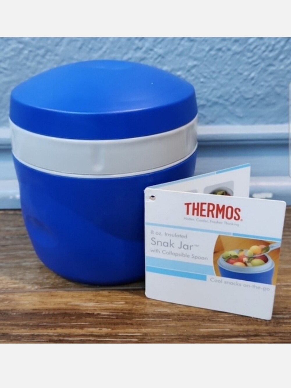NWUT Thermos 8 oz Blue Gray Insulated Snak Snack Jar Collapsible Spoon